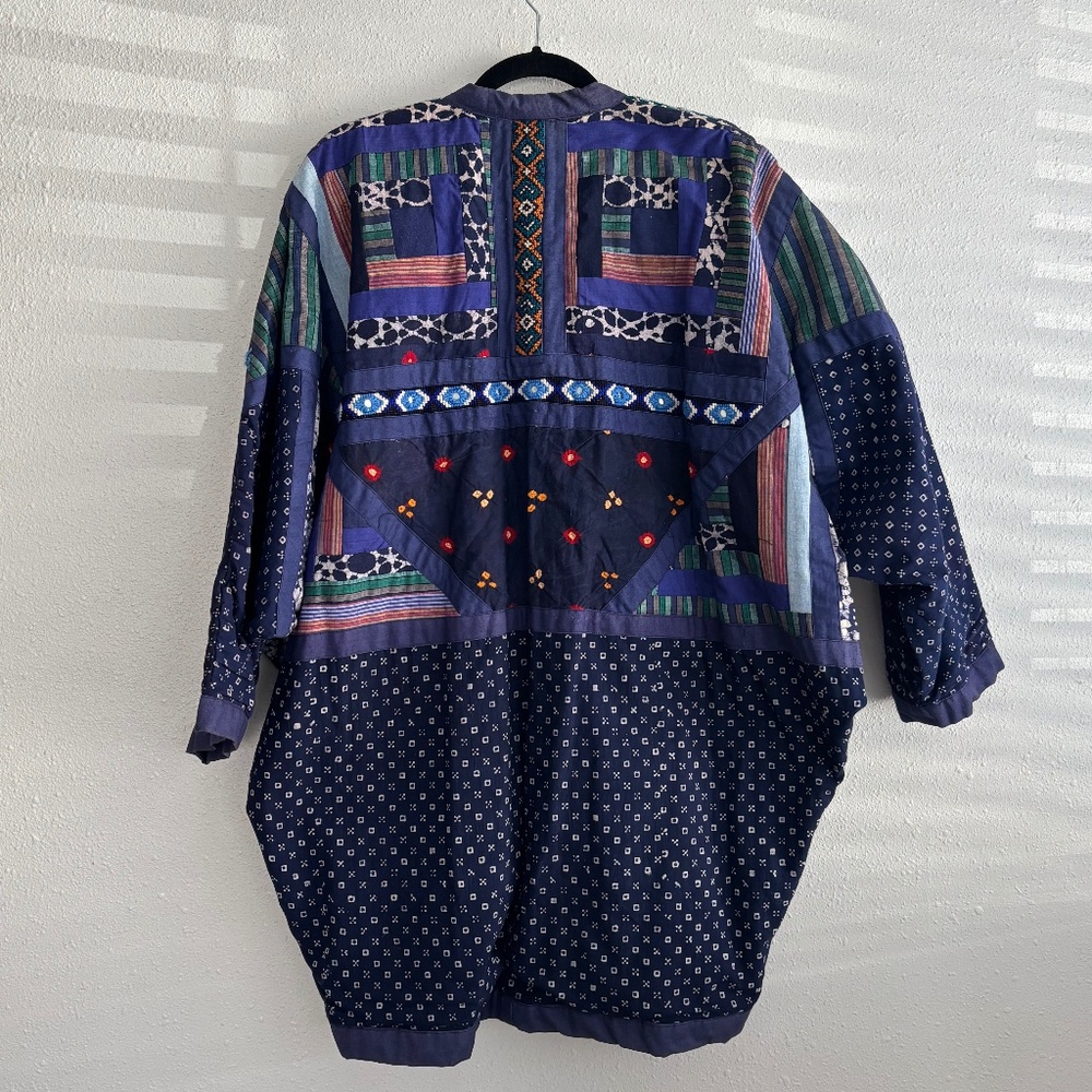 Laise Adzer Vintage 100% Cotton Patchwork Beaded Kimono Artwear Jacket